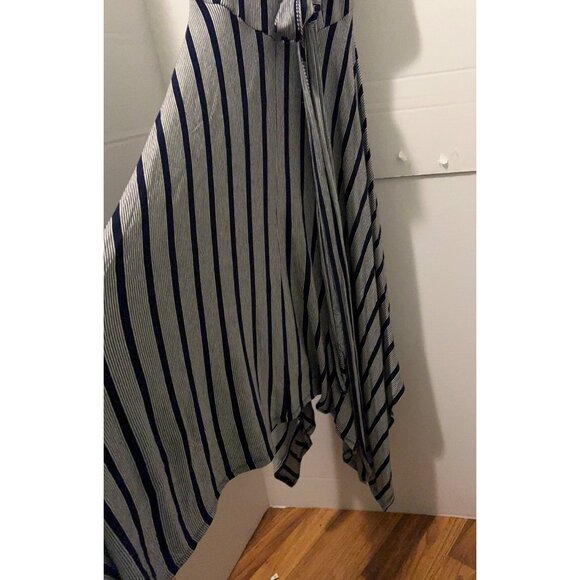 Alya Navy White Striped Maxi Dress M Handkerchief Hem Tie Front Spaghetti Strap - Picture 8 of 10